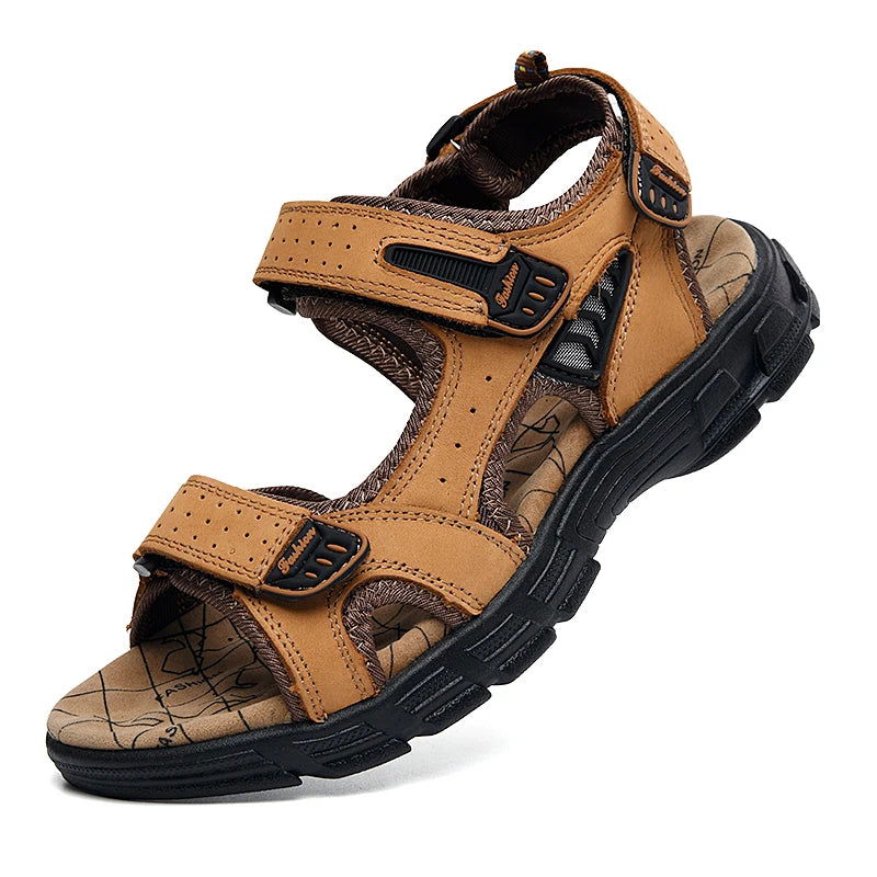 Genuine leather men sandals suede leather beach sandalias hombre cowhide male summer shoes slippers outdoor casual  sandals men - CHRISTDEST GLOBAL SERVICE