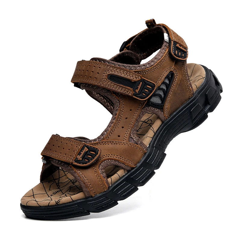 Genuine leather men sandals suede leather beach sandalias hombre cowhide male summer shoes slippers outdoor casual  sandals men - CHRISTDEST GLOBAL SERVICE