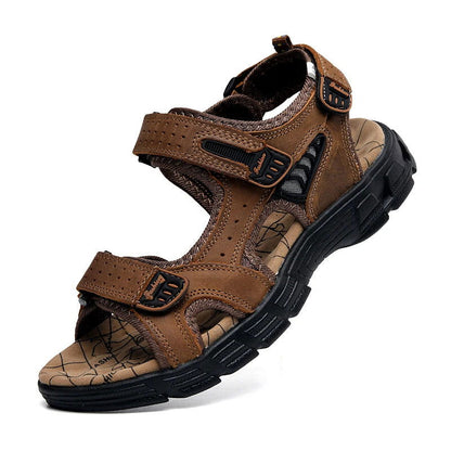Genuine leather men sandals suede leather beach sandalias hombre cowhide male summer shoes slippers outdoor casual  sandals men - CHRISTDEST GLOBAL SERVICE