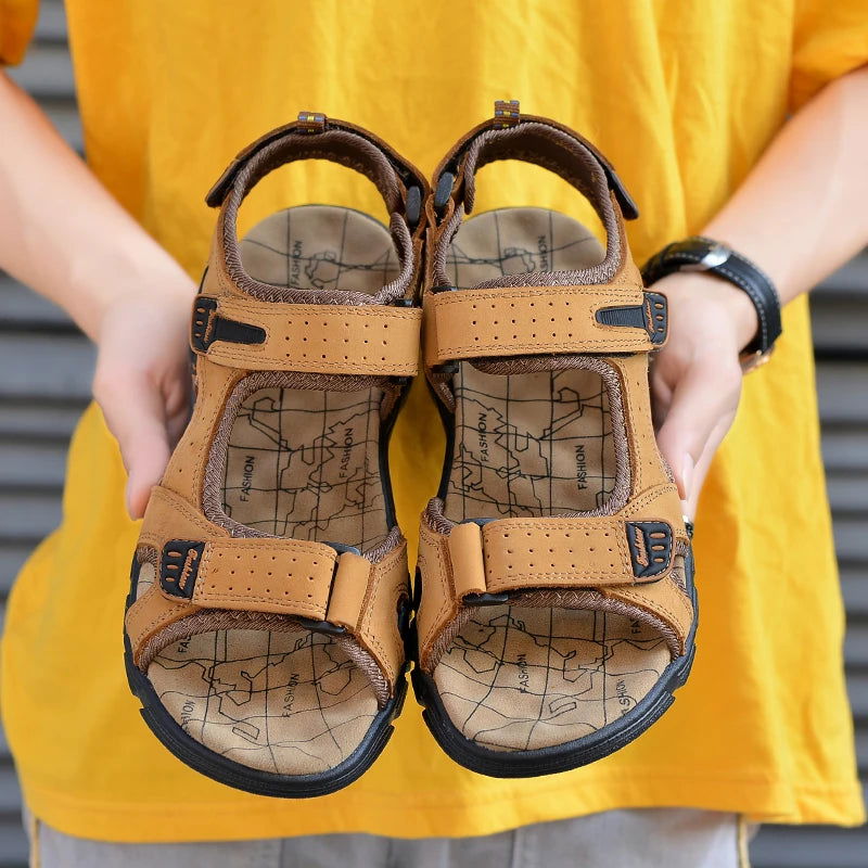 Genuine leather men sandals suede leather beach sandalias hombre cowhide male summer shoes slippers outdoor casual  sandals men - CHRISTDEST GLOBAL SERVICE