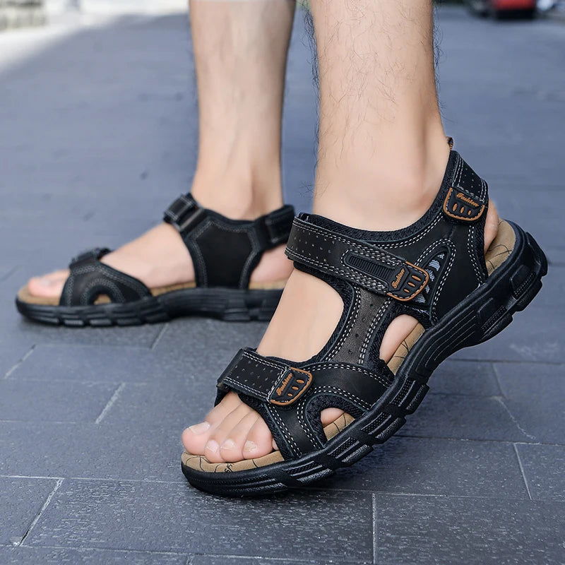 Genuine leather men sandals suede leather beach sandalias hombre cowhide male summer shoes slippers outdoor casual  sandals men - CHRISTDEST GLOBAL SERVICE