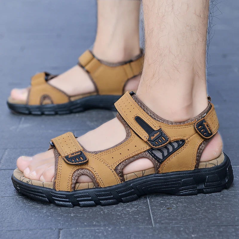 Genuine leather men sandals suede leather beach sandalias hombre cowhide male summer shoes slippers outdoor casual  sandals men - CHRISTDEST GLOBAL SERVICE