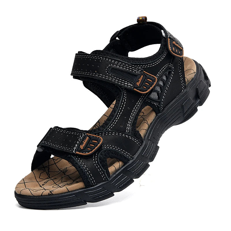 Genuine leather men sandals suede leather beach sandalias hombre cowhide male summer shoes slippers outdoor casual  sandals men - CHRISTDEST GLOBAL SERVICE