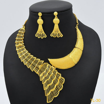 Gold Flower Necklace And Earrings Suite Brass Gold Plated Wedding Jewelry Batch - CHRISTDEST GLOBAL SERVICE