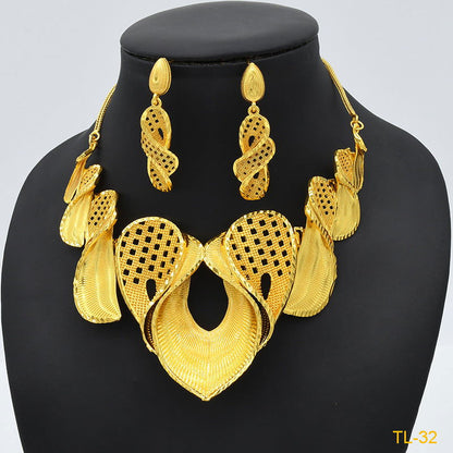 Gold Flower Necklace And Earrings Suite Brass Gold Plated Wedding Jewelry Batch - CHRISTDEST GLOBAL SERVICE