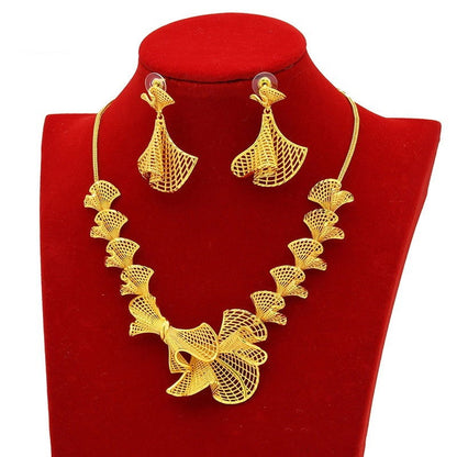 Gold Flower Necklace And Earrings Suite Brass Gold Plated Wedding Jewelry Batch - CHRISTDEST GLOBAL SERVICE