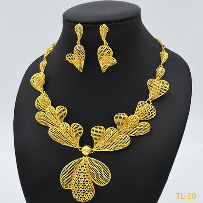 Gold Flower Necklace And Earrings Suite Brass Gold Plated Wedding Jewelry Batch - CHRISTDEST GLOBAL SERVICE