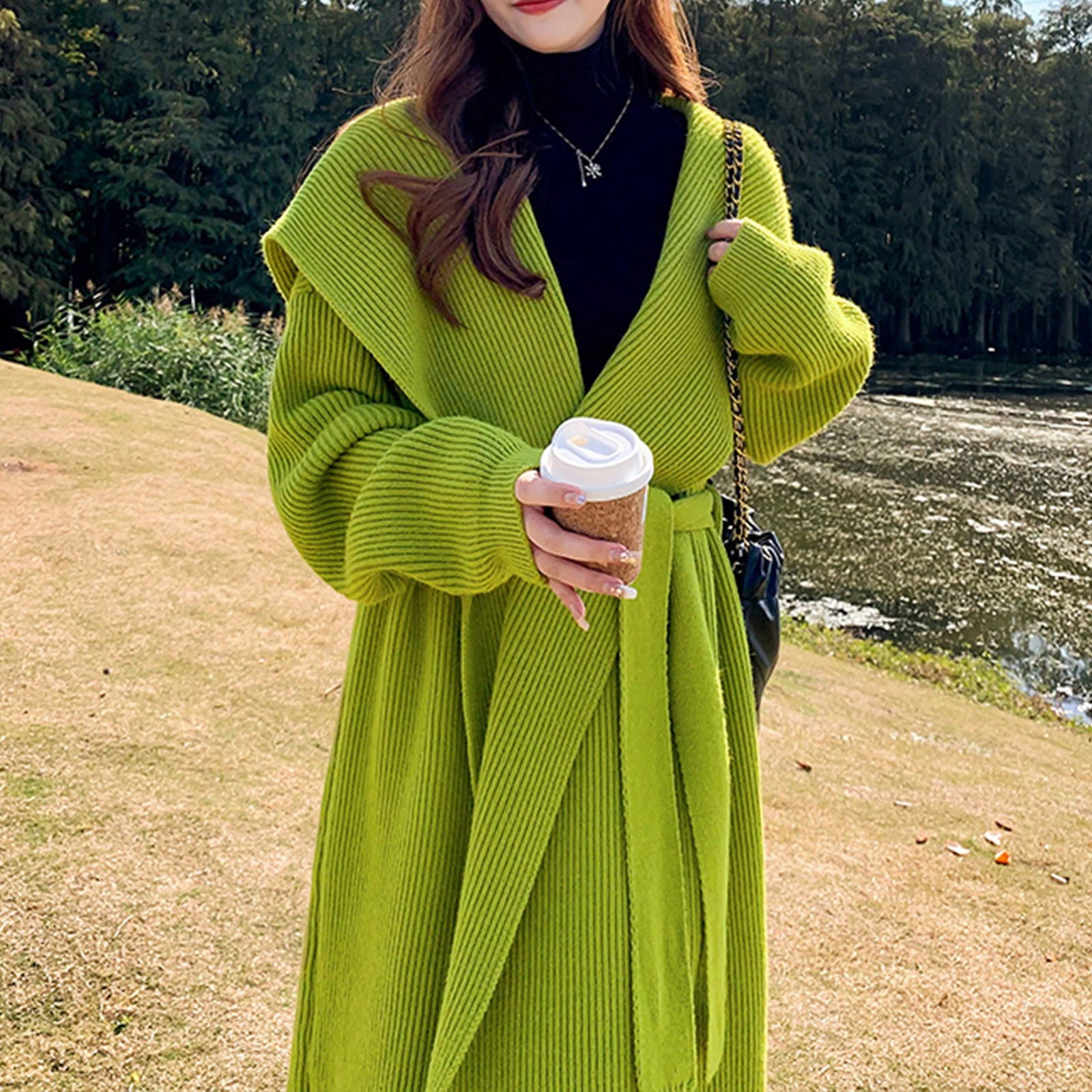 Green Alpaca Wool Sweater Coat Thickened Loose Knitted Cardigan Knitwear Handmade Clothing Hand Knit, Womens Clothing - CHRISTDEST GLOBAL SERVICE