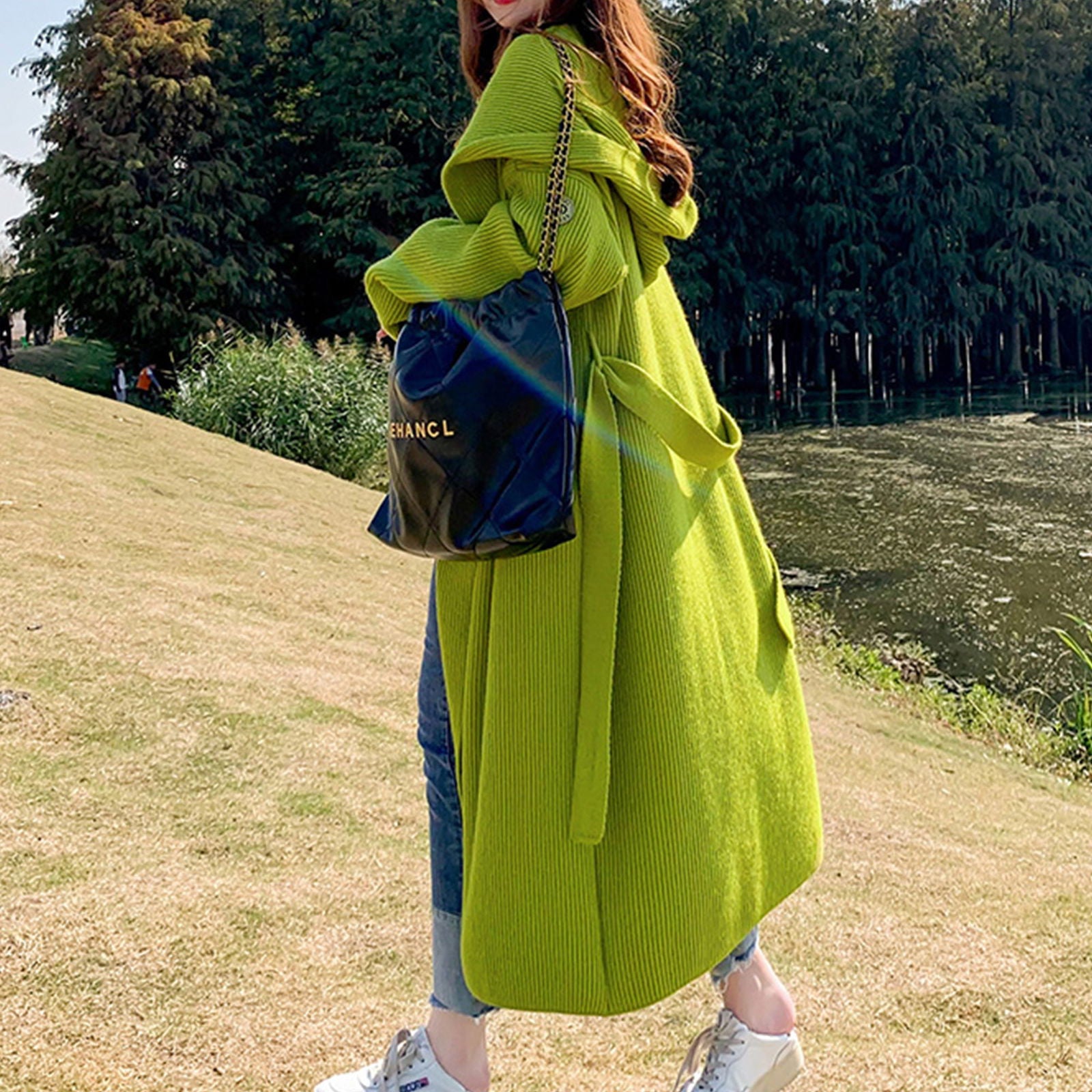 Green Alpaca Wool Sweater Coat Thickened Loose Knitted Cardigan Knitwear Handmade Clothing Hand Knit, Womens Clothing - CHRISTDEST GLOBAL SERVICE