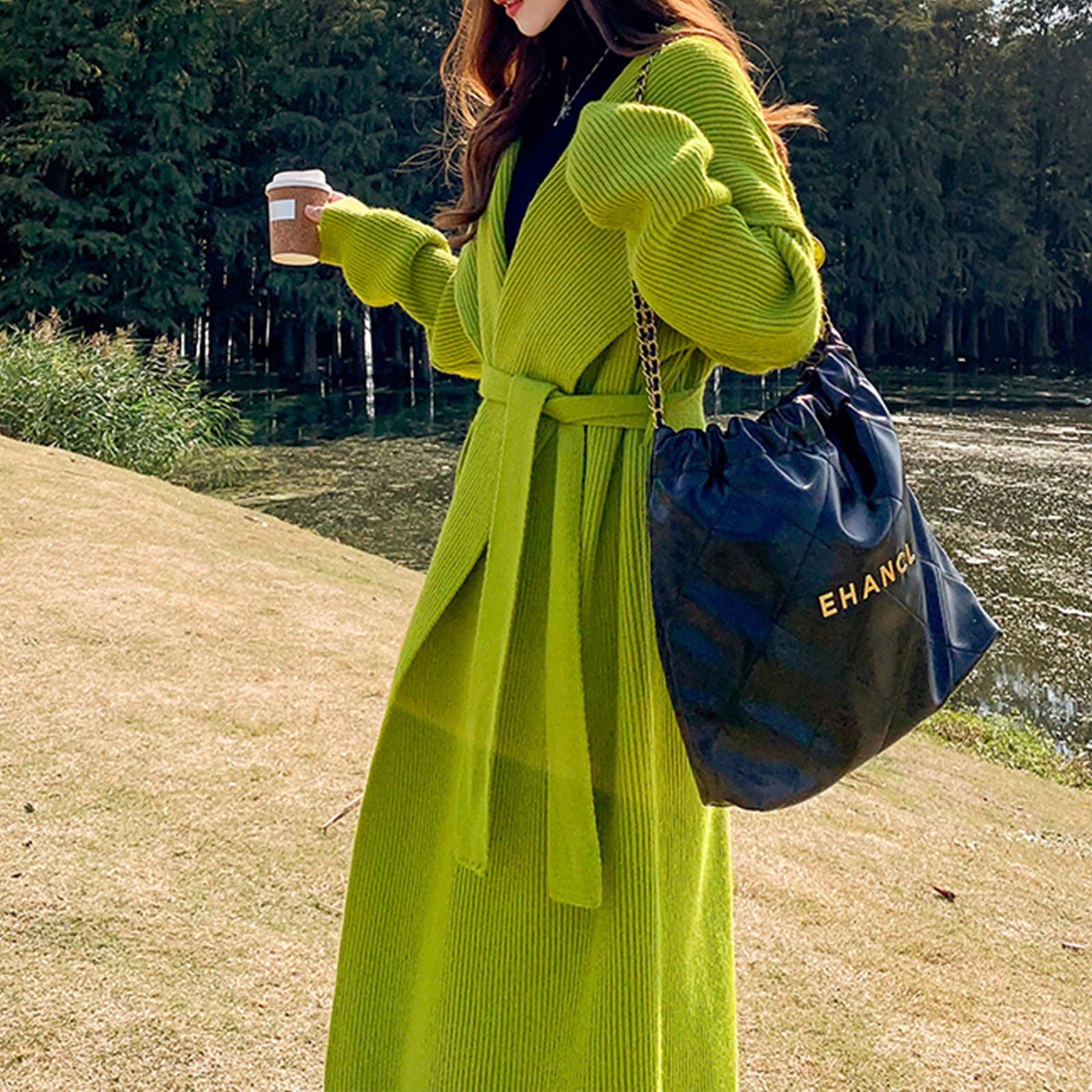 Green Alpaca Wool Sweater Coat Thickened Loose Knitted Cardigan Knitwear Handmade Clothing Hand Knit, Womens Clothing - CHRISTDEST GLOBAL SERVICE