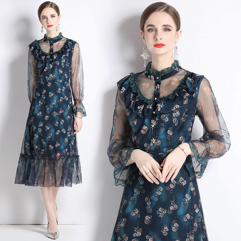 Green Shivering Court Slimming French Dress - CHRISTDEST GLOBAL SERVICE