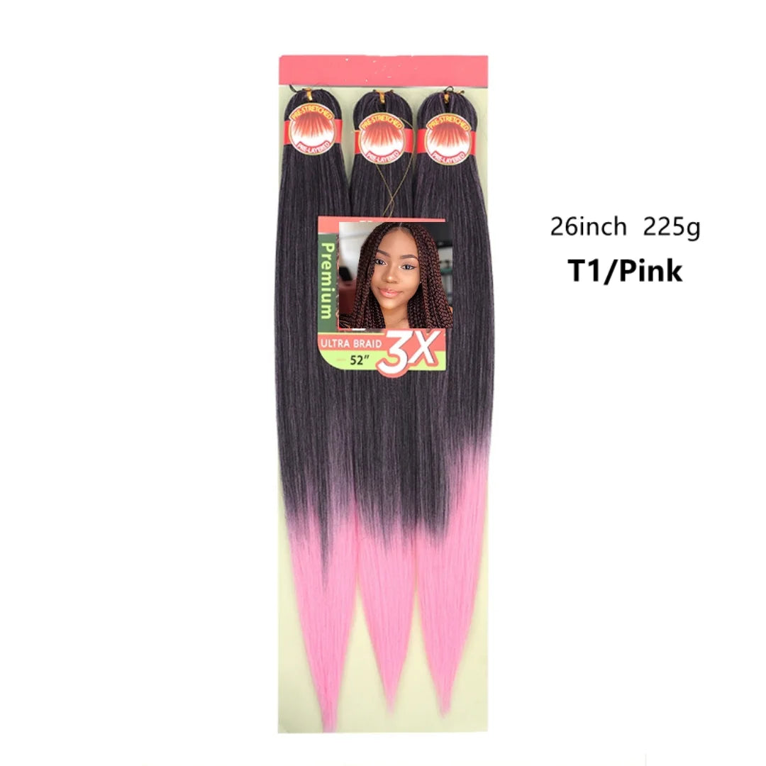 Wholesale 3x Prestretched 26-inch Stretch Braided Hot Water Shaping Ombre Easy Braid Synthetic Wig and Crochet Hair Extensions