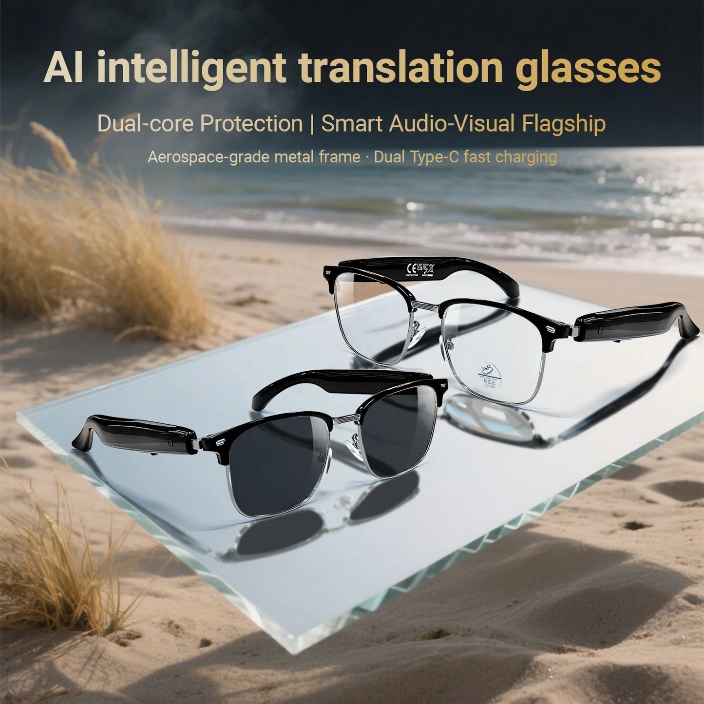Ai Smart Glasses for Headphones Meta Glasses  Music Play Taking IP54 Waterproof Long Standby F20 Ai Glasses