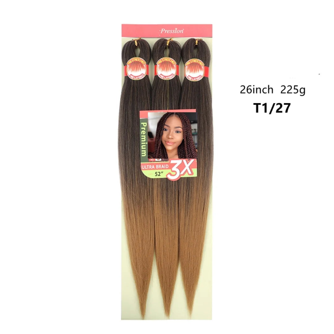Wholesale 3x Prestretched 26-inch Stretch Braided Hot Water Shaping Ombre Easy Braid Synthetic Wig and Crochet Hair Extensions
