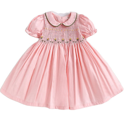Handmade Cotton Blue And Short-sleeved Dress - CHRISTDEST GLOBAL SERVICE