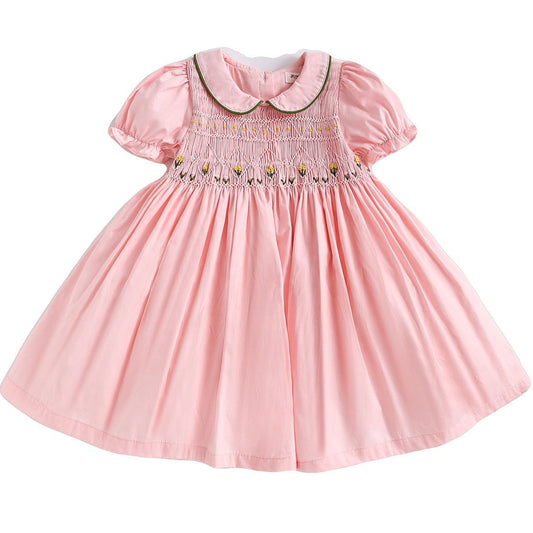 Handmade Cotton Blue And Short-sleeved Dress - CHRISTDEST GLOBAL SERVICE