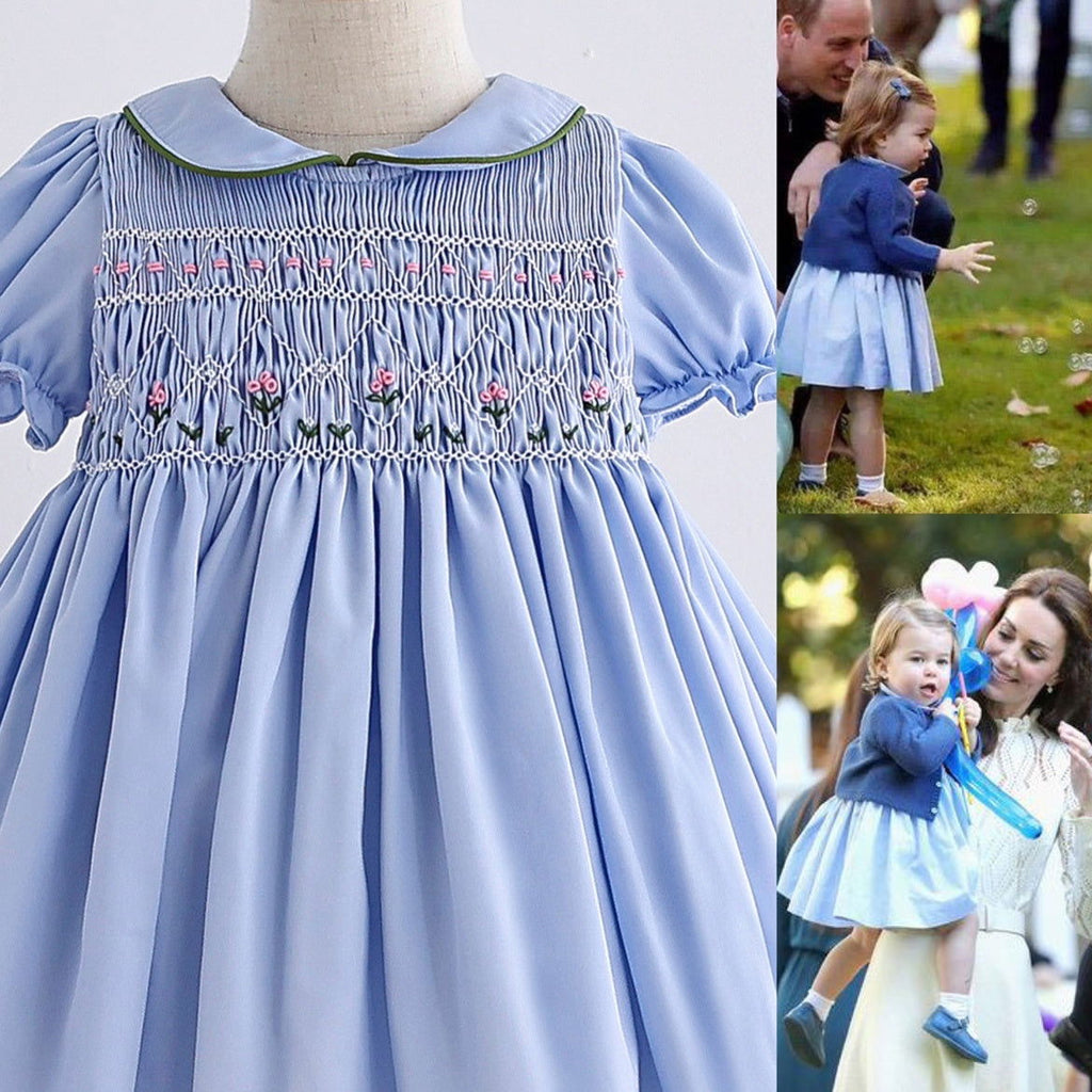 Handmade Cotton Blue And Short-sleeved Dress - CHRISTDEST GLOBAL SERVICE