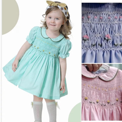 Handmade Cotton Blue And Short-sleeved Dress - CHRISTDEST GLOBAL SERVICE