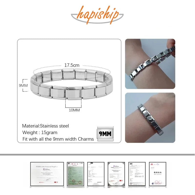 Hapiship New Women's Jewelry 9mm Width Itanlian Elastic Charm Bracelet Fashion Stainless Steel Bangle ST- - CHRISTDEST GLOBAL SERVICE