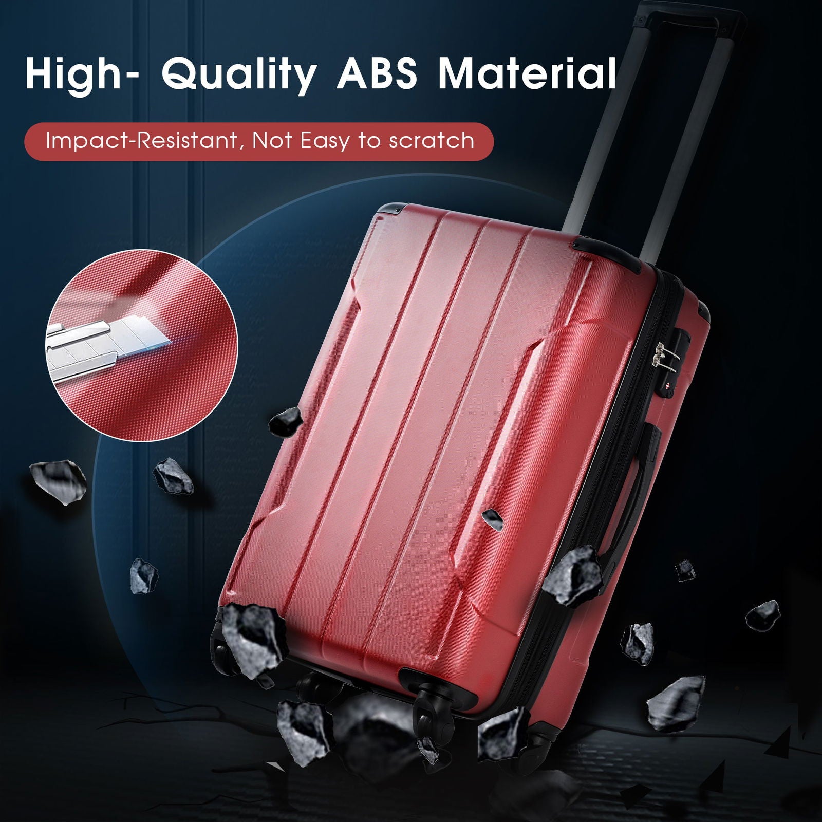 Hardshell Luggage Spinner Suitcase with TSA Lock Lightweight Expandable 24'' (Single Luggage) Red + ABS + 24 Inch - CHRISTDEST GLOBAL SERVICE