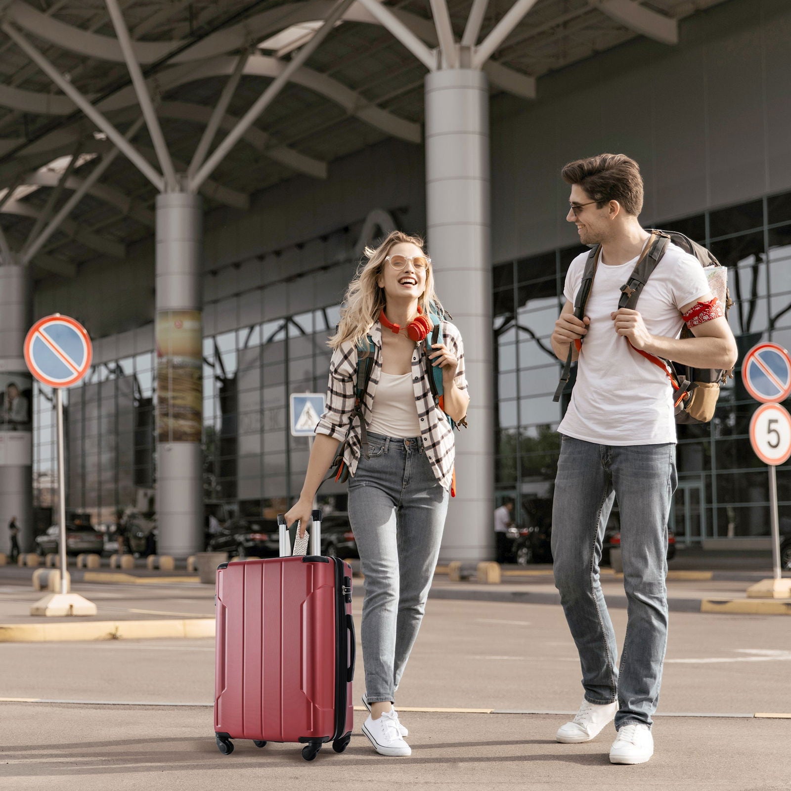 Hardshell Luggage Spinner Suitcase with TSA Lock Lightweight Expandable 24'' (Single Luggage) Red + ABS + 24 Inch - CHRISTDEST GLOBAL SERVICE