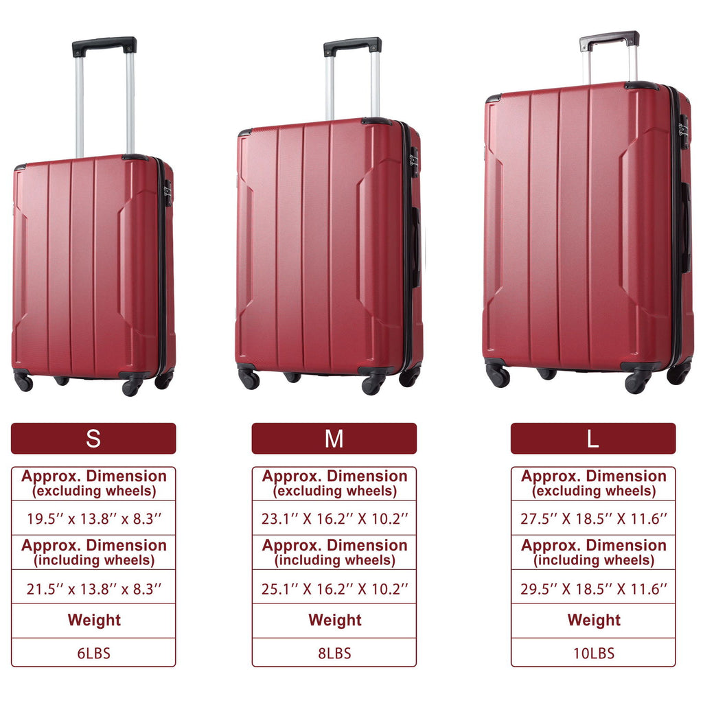 Hardshell Luggage Spinner Suitcase with TSA Lock Lightweight Expandable 24'' (Single Luggage) Red + ABS + 24 Inch - CHRISTDEST GLOBAL SERVICE