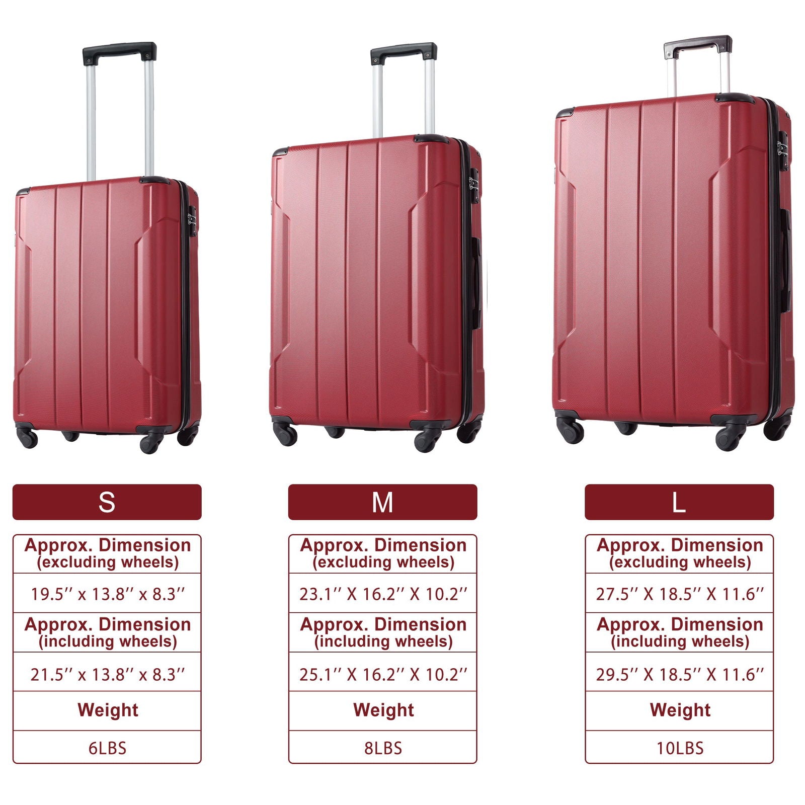 Hardshell Luggage Spinner Suitcase with TSA Lock Lightweight Expandable 24'' (Single Luggage) Red + ABS + 24 Inch - CHRISTDEST GLOBAL SERVICE