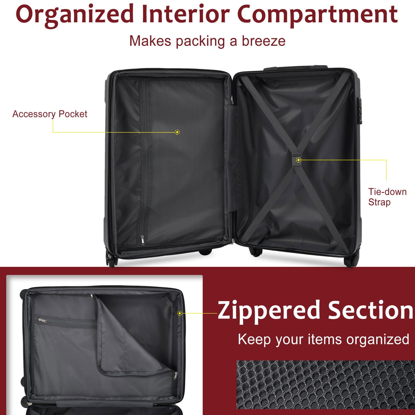 Hardshell Luggage Spinner Suitcase with TSA Lock Lightweight Expandable 24'' (Single Luggage) Red + ABS + 24 Inch - CHRISTDEST GLOBAL SERVICE