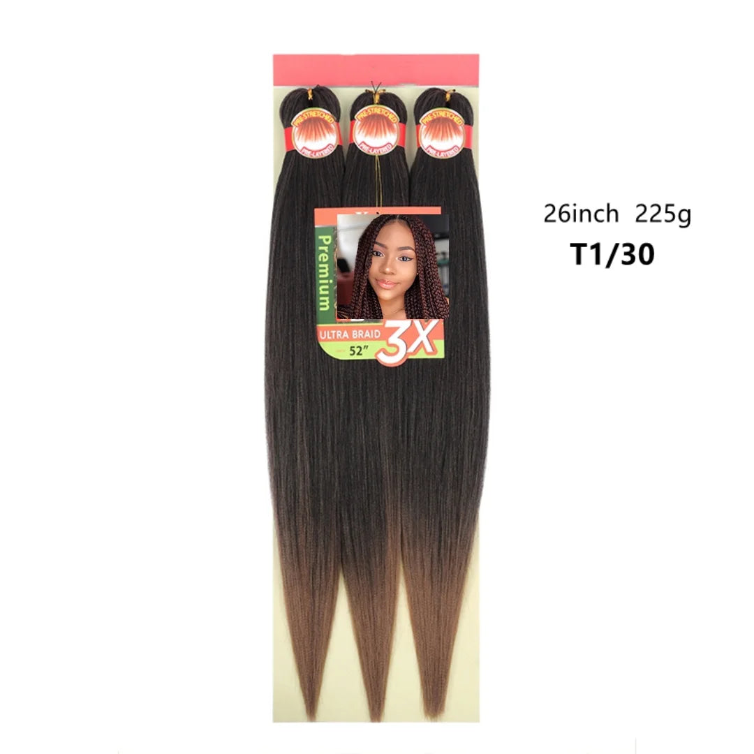 Wholesale 3x Prestretched 26-inch Stretch Braided Hot Water Shaping Ombre Easy Braid Synthetic Wig and Crochet Hair Extensions