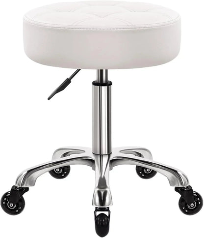 Heavy Duty Rolling Stool with Wheels Hydraulic Swivel Adjustable Rolling Stool Ergonomic Thick Leather Round Seat Stool Chair - CHRISTDEST GLOBAL SERVICE