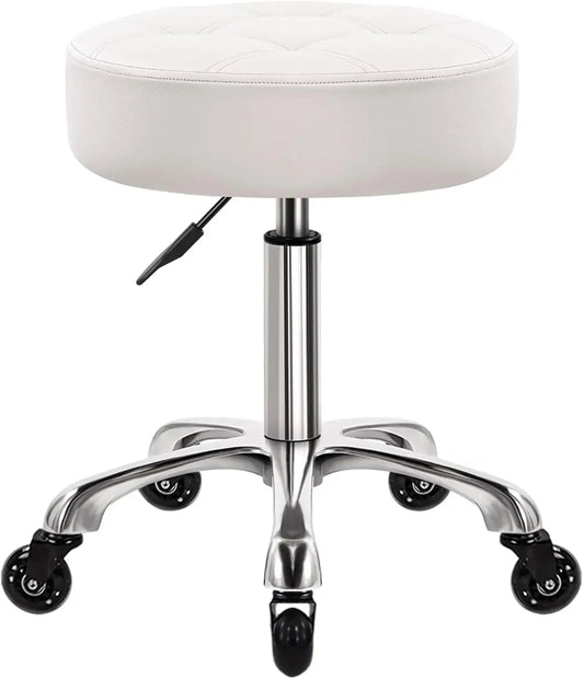 Heavy Duty Rolling Stool with Wheels Hydraulic Swivel Adjustable Rolling Stool Ergonomic Thick Leather Round Seat Stool Chair - CHRISTDEST GLOBAL SERVICE