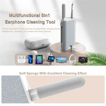 Hellodigi 5 in 1 Earphone Cleaner Brush Kit Camera Phone Tablet Laptop TV Cleaning Tools Headset Pen Cleaning Tool - CHRISTDEST GLOBAL SERVICE