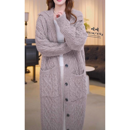 High Collar Thickened Twist Sweater Coat, Gray Cozy Over-knee Knitted Cardigan Long Sweater, Boho Women Sweater, Womens Winner Clothing - CHRISTDEST GLOBAL SERVICE