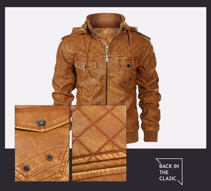 Hooded Leather Jacket Fleece-lined Men's Autumn And Winter New - CHRISTDEST GLOBAL SERVICE