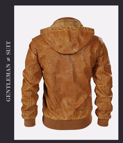 Hooded Leather Jacket Fleece-lined Men's Autumn And Winter New - CHRISTDEST GLOBAL SERVICE