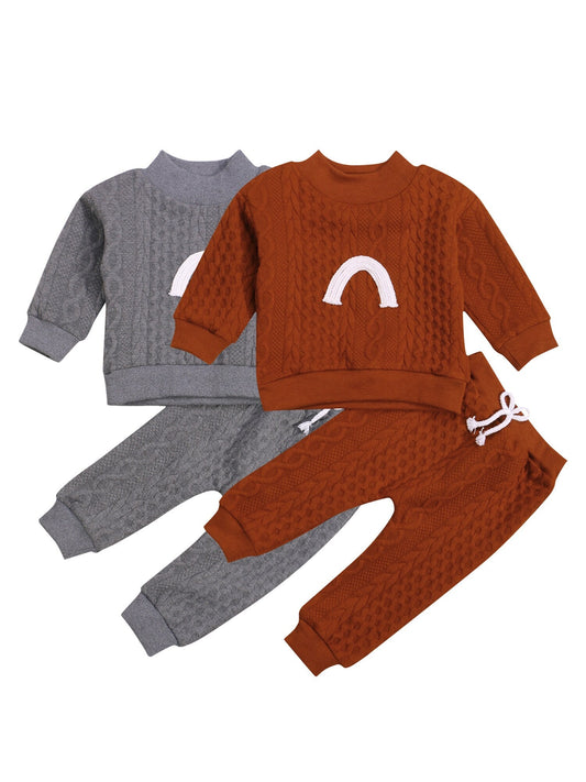 Infant Baby Girls Boys 2Pcs Fall Outfits, Long Sleeve Mock Neck Rainbow Knit Tops + Elastic Waist Pants Set 0-3Y - CHRISTDEST GLOBAL SERVICE