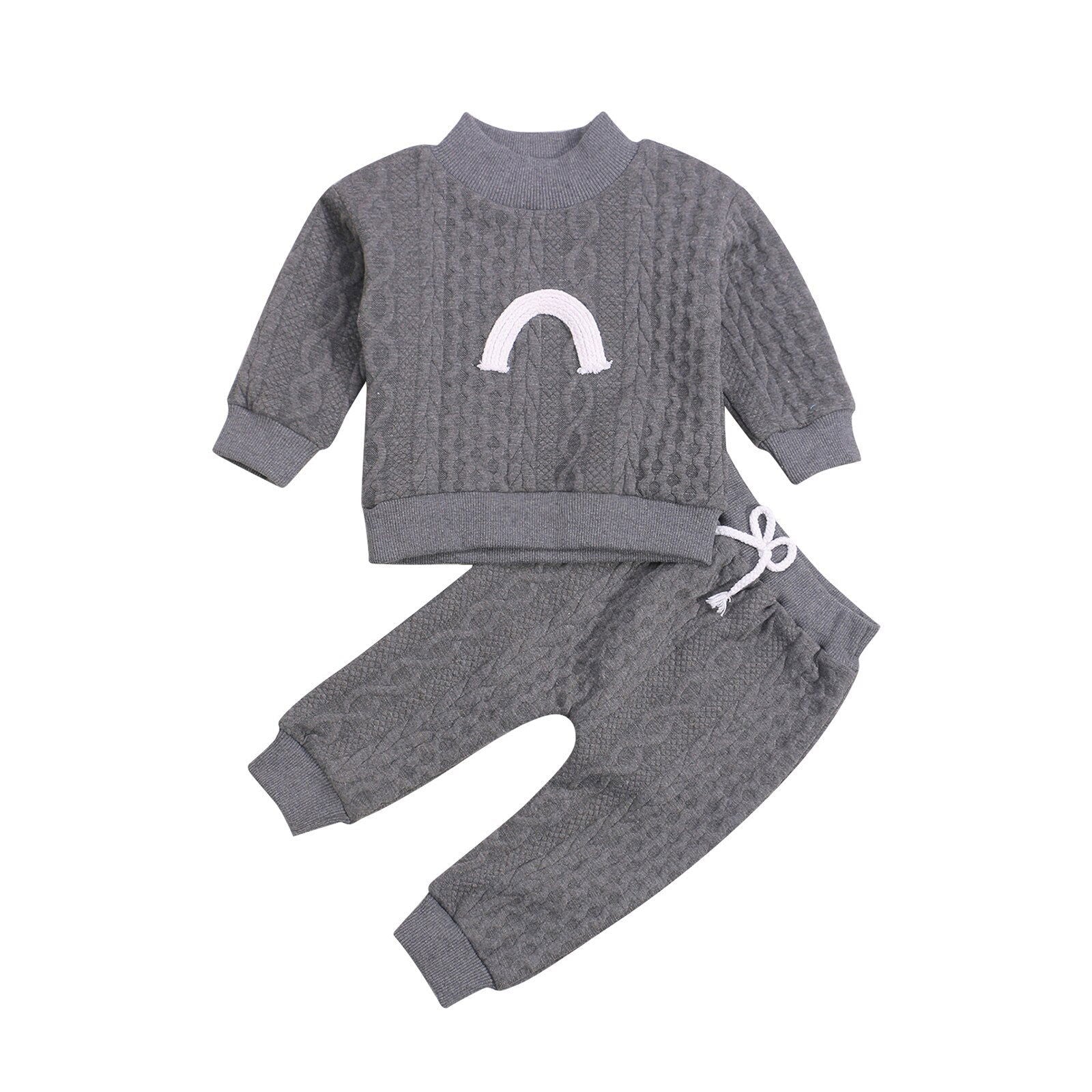 Infant Baby Girls Boys 2Pcs Fall Outfits, Long Sleeve Mock Neck Rainbow Knit Tops + Elastic Waist Pants Set 0-3Y - CHRISTDEST GLOBAL SERVICE