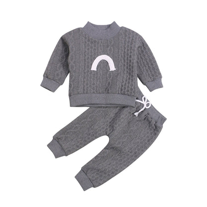 Infant Baby Girls Boys 2Pcs Fall Outfits, Long Sleeve Mock Neck Rainbow Knit Tops + Elastic Waist Pants Set 0-3Y - CHRISTDEST GLOBAL SERVICE