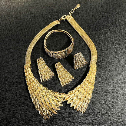 Jewelry Sets For Women Gold Plating Necklace Earrings Pendant Feather Shape Simple Fashion Gift Free Shipping SYHOL - CHRISTDEST GLOBAL SERVICE