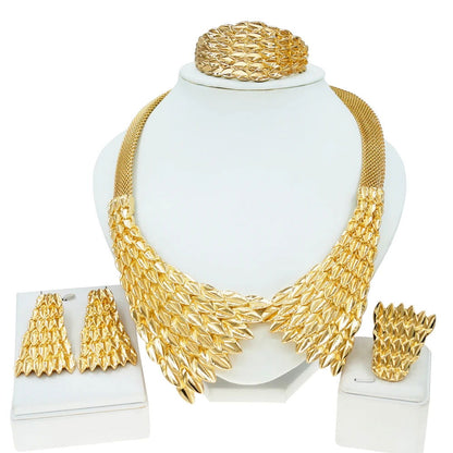 Jewelry Sets For Women Gold Plating Necklace Earrings Pendant Feather Shape Simple Fashion Gift Free Shipping SYHOL - CHRISTDEST GLOBAL SERVICE