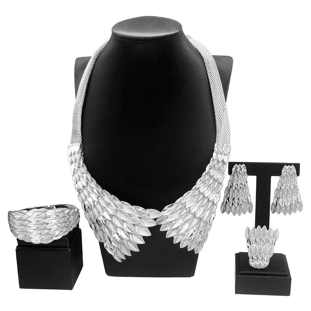 Jewelry Sets For Women Gold Plating Necklace Earrings Pendant Feather Shape Simple Fashion Gift Free Shipping SYHOL - CHRISTDEST GLOBAL SERVICE