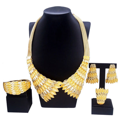 Jewelry Sets For Women Gold Plating Necklace Earrings Pendant Feather Shape Simple Fashion Gift Free Shipping SYHOL - CHRISTDEST GLOBAL SERVICE