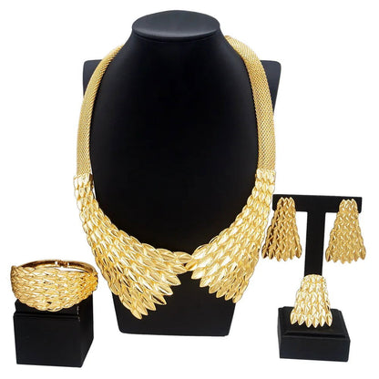 Jewelry Sets For Women Gold Plating Necklace Earrings Pendant Feather Shape Simple Fashion Gift Free Shipping SYHOL - CHRISTDEST GLOBAL SERVICE