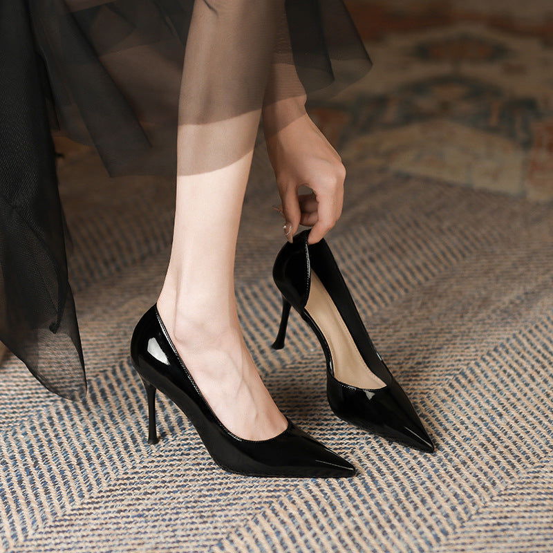 Korean Style Fairy Style Patent Leather High Heels Solid Color Pointed Toe - CHRISTDEST GLOBAL SERVICE