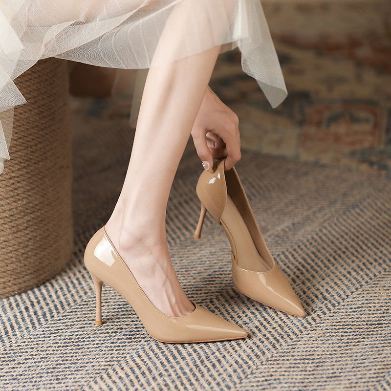 Korean Style Fairy Style Patent Leather High Heels Solid Color Pointed Toe - CHRISTDEST GLOBAL SERVICE