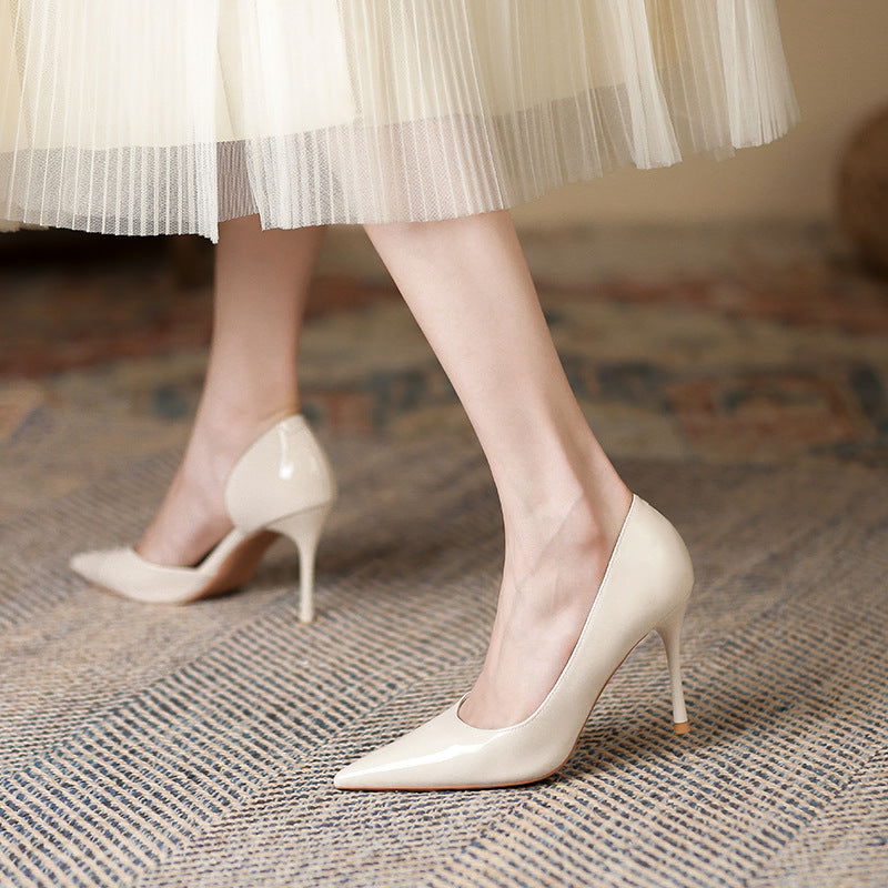 Korean Style Fairy Style Patent Leather High Heels Solid Color Pointed Toe - CHRISTDEST GLOBAL SERVICE