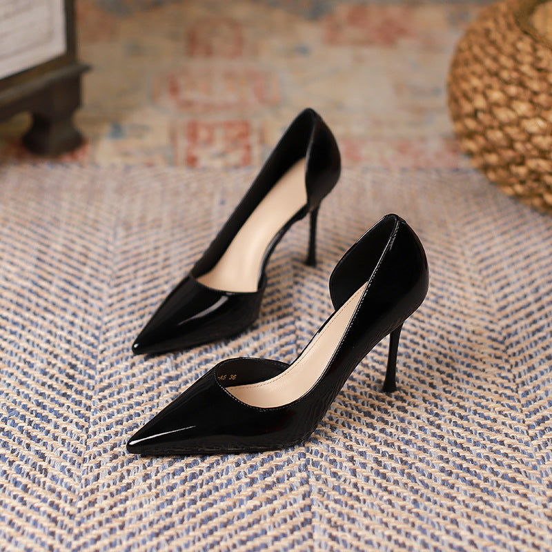 Korean Style Fairy Style Patent Leather High Heels Solid Color Pointed Toe - CHRISTDEST GLOBAL SERVICE
