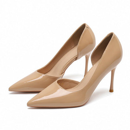 Korean Style Fairy Style Patent Leather High Heels Solid Color Pointed Toe - CHRISTDEST GLOBAL SERVICE