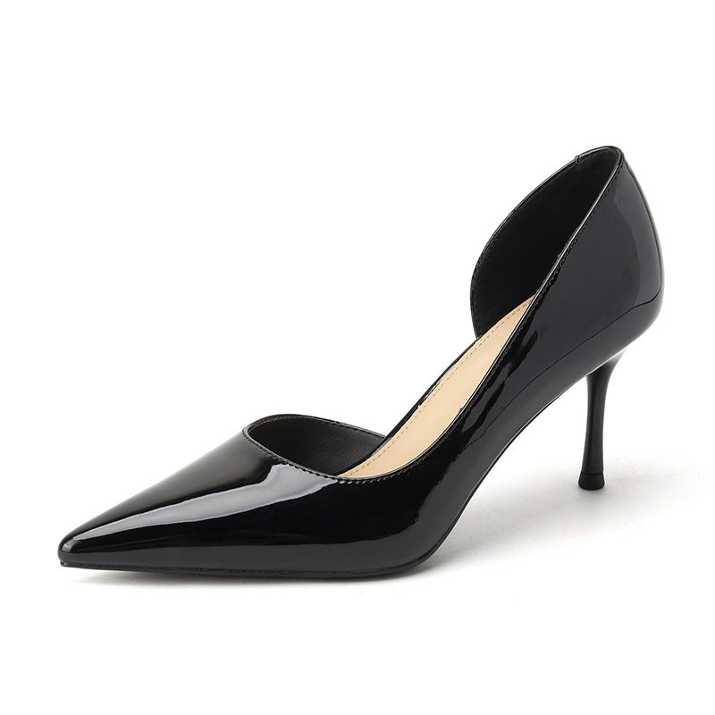 Korean Style Fairy Style Patent Leather High Heels Solid Color Pointed Toe - CHRISTDEST GLOBAL SERVICE
