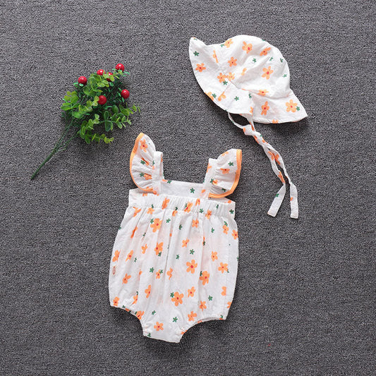 Korean Version Of Ins Baby Jumpsuit Summer Romper Bag Fart Clothes Cotton Romper Full Printed Flowers Newborn Short Sleeves - CHRISTDEST GLOBAL SERVICE